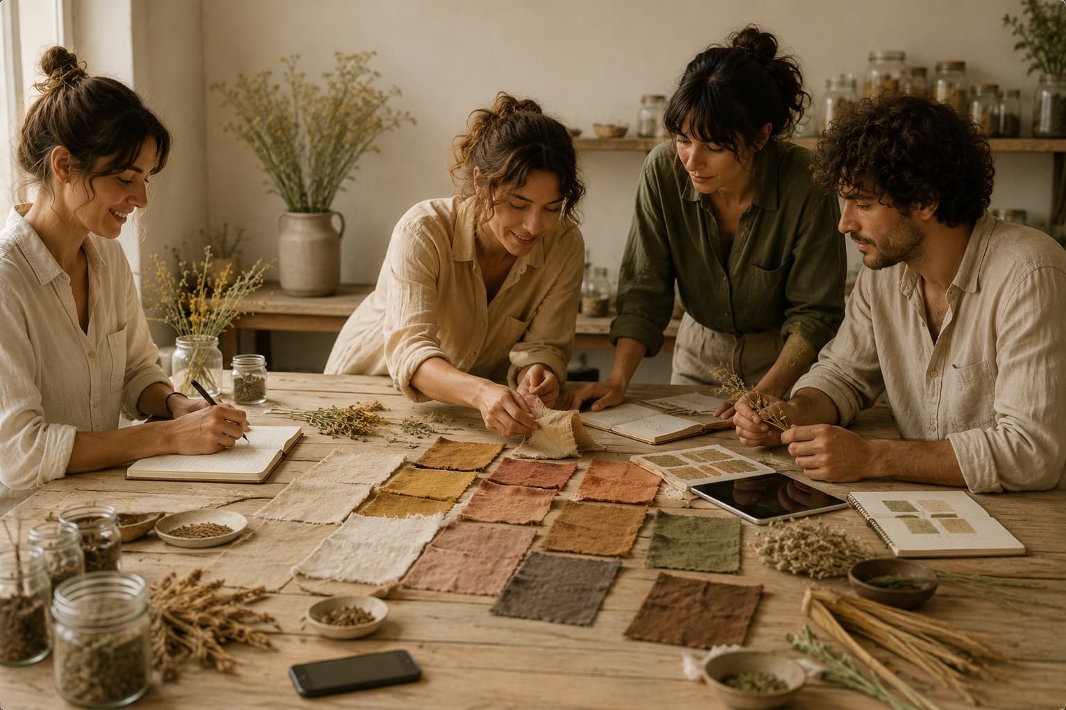 Tavolo di lavoro della Community con materiali naturali