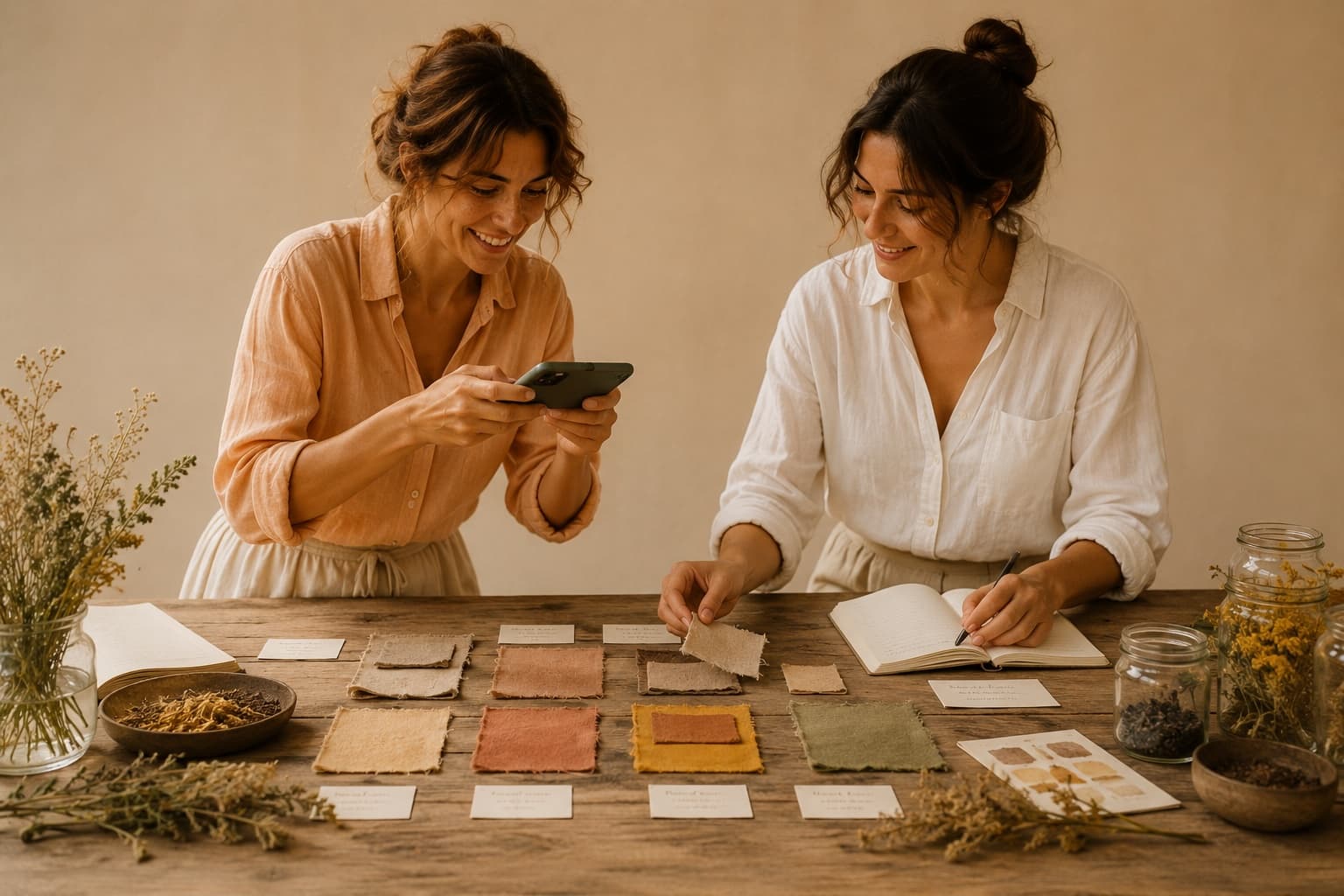 Tessuti e mani durante un processo creativo